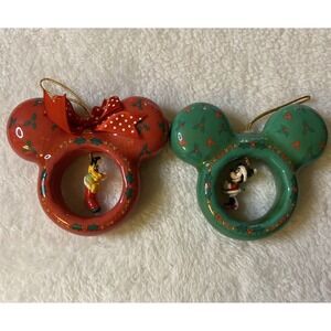 Enesco Disney Christmas Tree‎ Ornament Goofy Minnie Mickey Mouse Ears Vintage X2